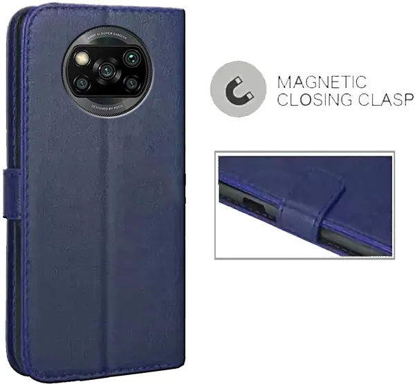 Blue_Leather_Poco_X3_Flip_Cover