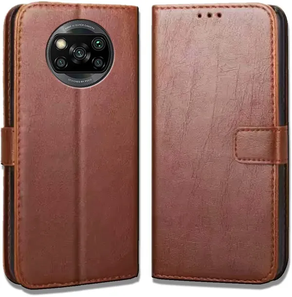 Brown_Leather_Poco_X3_Flip_Cover