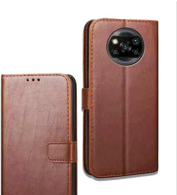 Brown_Leather_Poco_X3_Flip_Cover