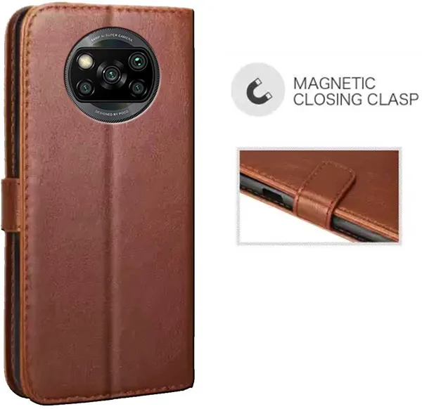 Brown_Leather_Poco_X3_Flip_Cover