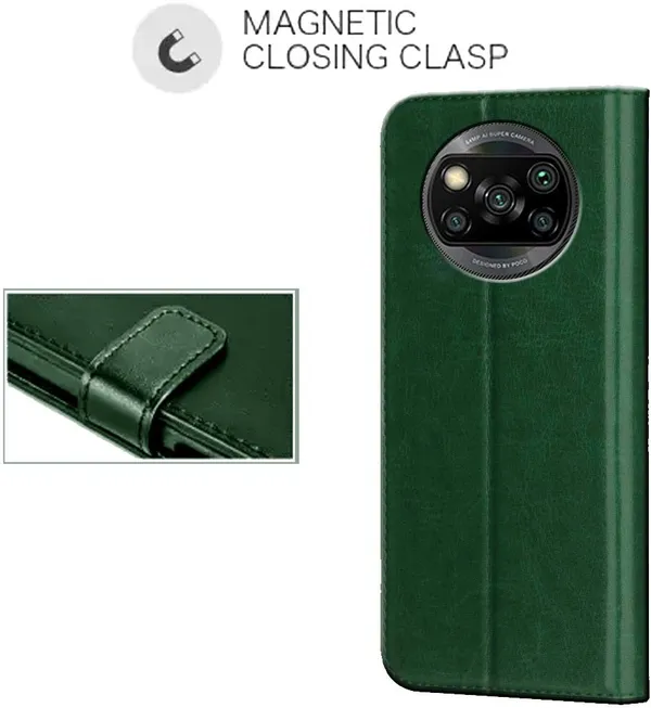 Green_Leather_Poco_X3_Flip_Cover