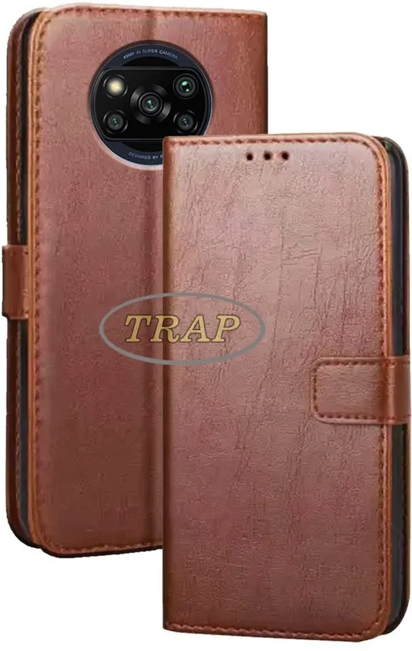 Brown_Artificial_Leather_Poco_X3_Pro_Flip_Cover