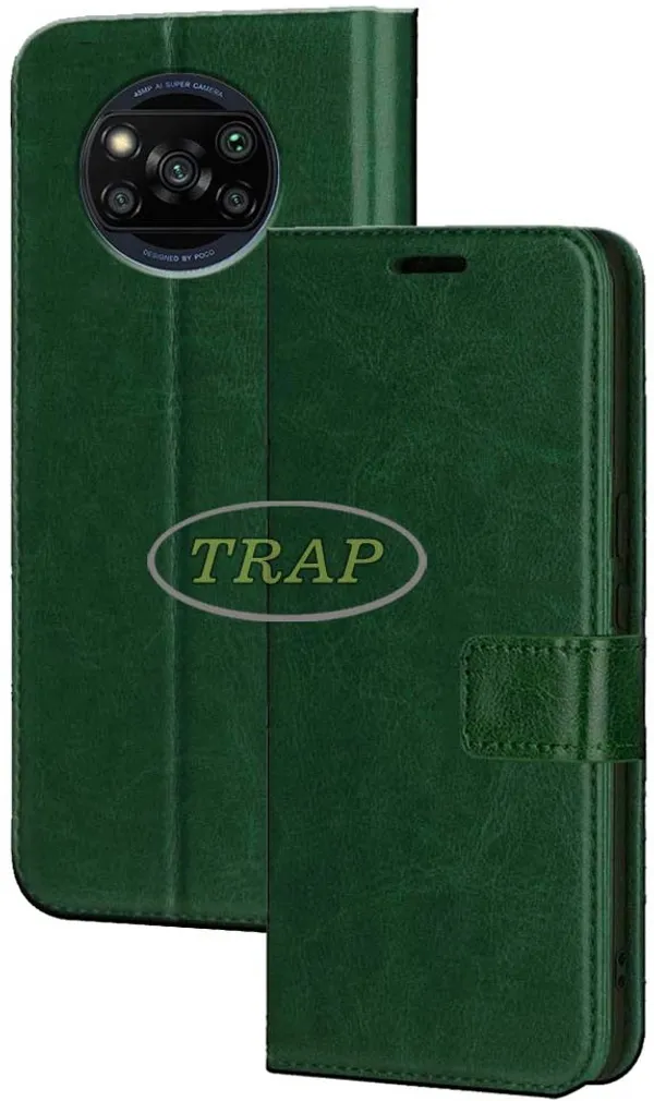 Green_Artificial_Leather_Poco_X3_Pro_Flip_Cover
