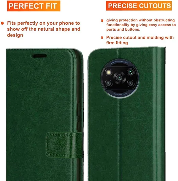 Green_Artificial_Leather_Poco_X3_Pro_Flip_Cover