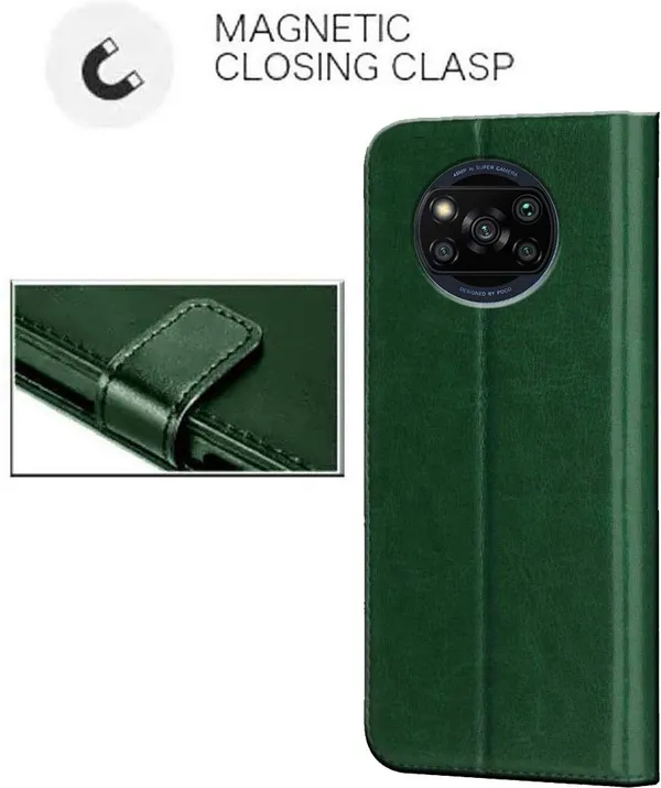 Green_Artificial_Leather_Poco_X3_Pro_Flip_Cover