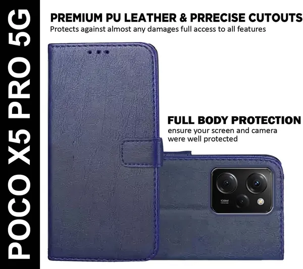 Blue_Artificial_Leather_Poco_X5_Pro_5G_Back_Cover