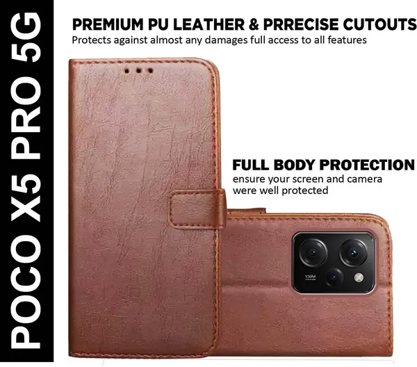 Brown_Artificial_Leather_Poco_X5_Pro_5G_Back_Cover