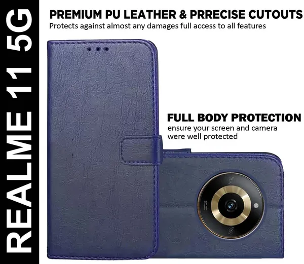 Blue_Artificial_Leather_Realme_11_5G_Flip_Cover