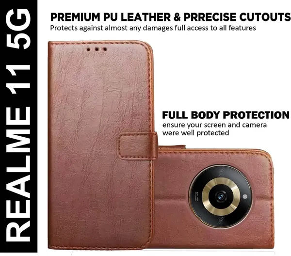 Brown_Artificial_Leather_Realme_11_5G_Flip_Cover