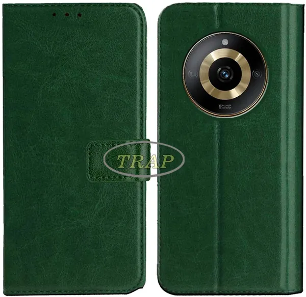 Green_Artificial_Leather_Realme_11_5G_Flip_Cover