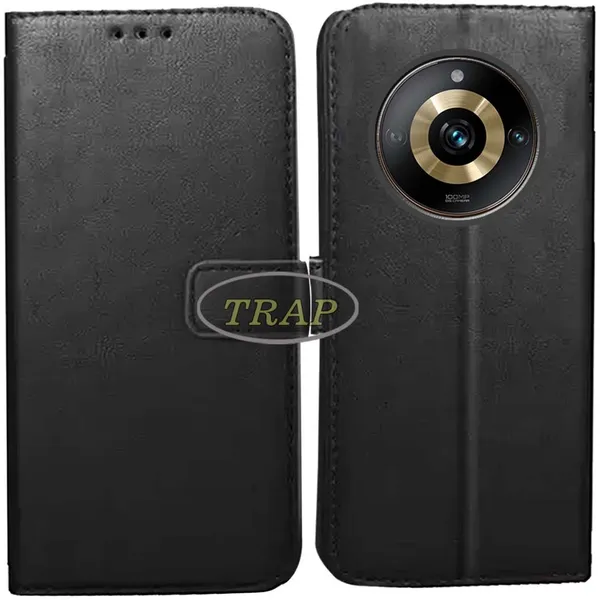 Black_Artificial_Leather_Realme_11_Pro_5G_Flip_Cover