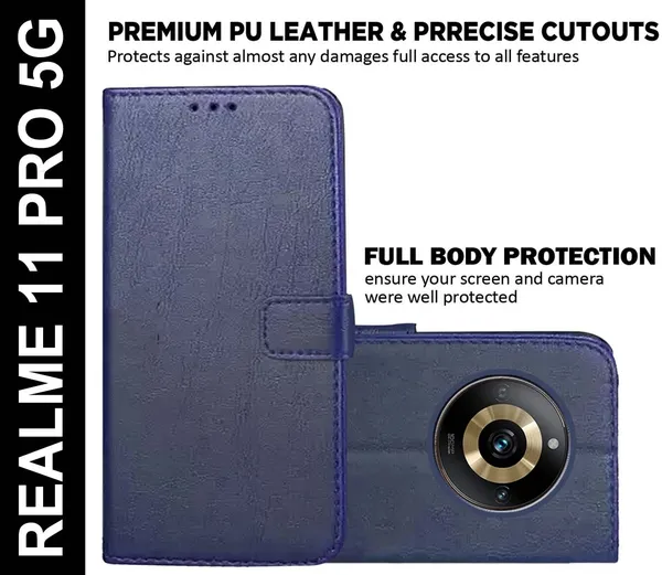 Blue_Artificial_Leather_Realme_11_Pro_5G_Flip_Cover