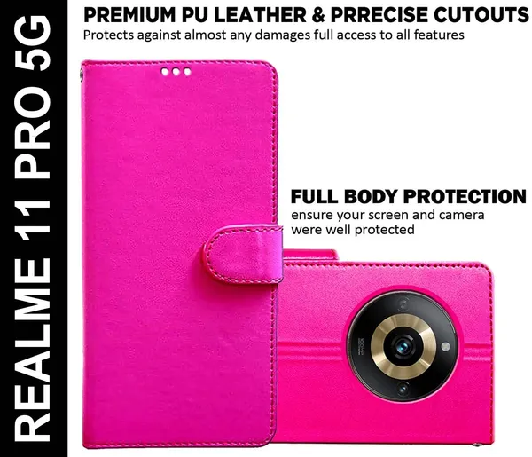Pink_Artificial_Leather_Realme_11_Pro_5G_Flip_Cover