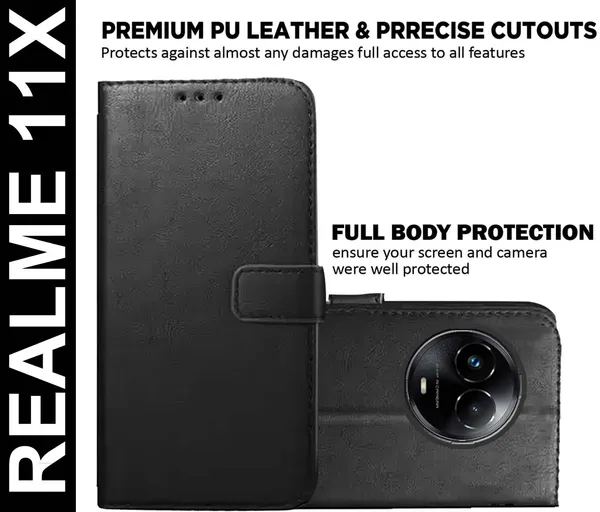 Black_Artificial_Leather_Realme_11X&C67&Narzo_60x_Back_Cover