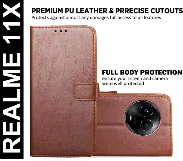 Brown_Artificial_Leather_Realme_11X_Back_Cover