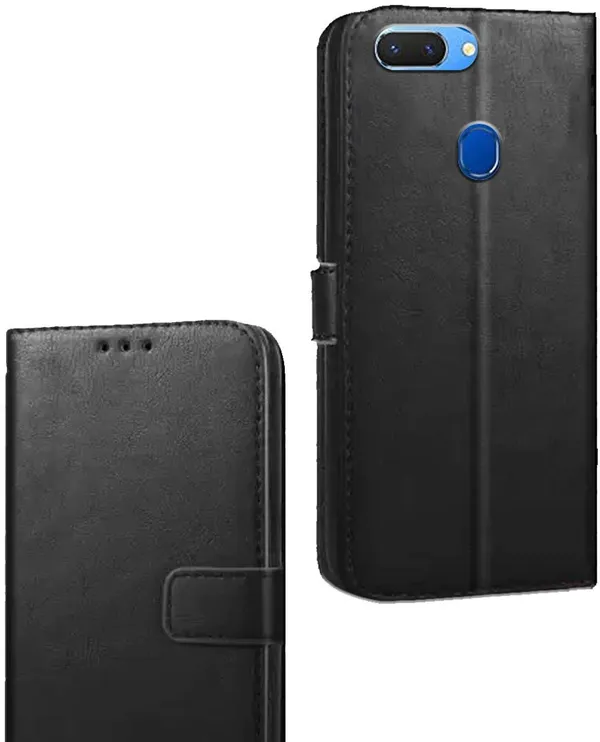 Black_Artificial_Leather_Realme_2_Flip_Cover