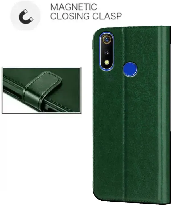 Green_Artificial_Leather_Realme_3_Flip_Cover