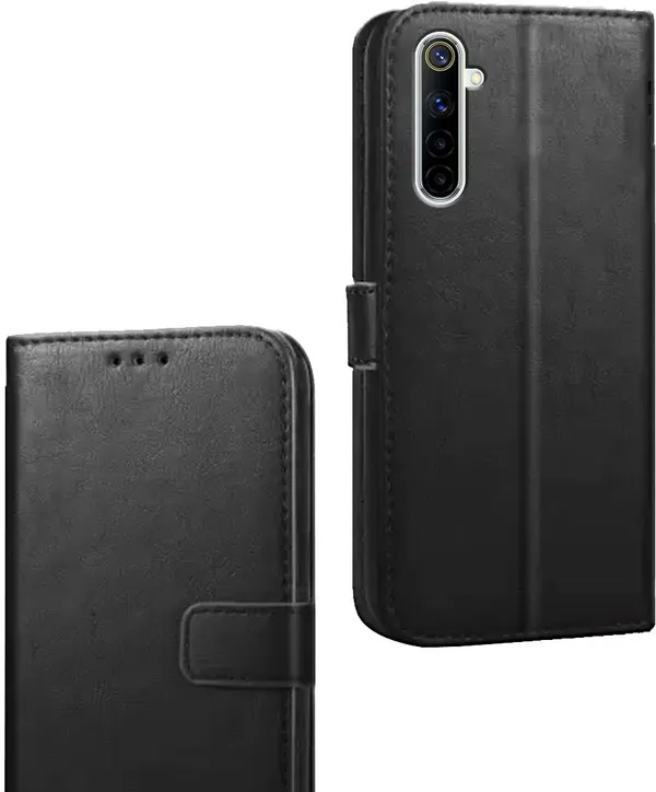 Black_Artificial_Leather_Realme_6_Flip_Cover