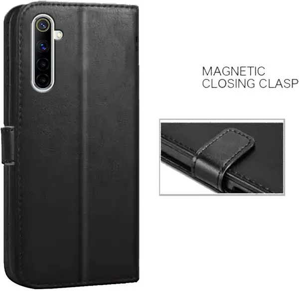 Black_Artificial_Leather_Realme_6_Flip_Cover