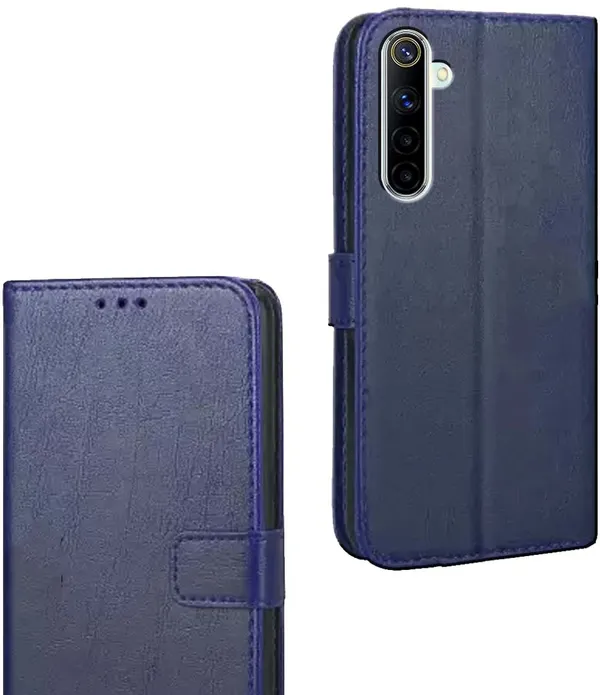 Blue_Artificial_Leather_Realme_6_Flip_Cover