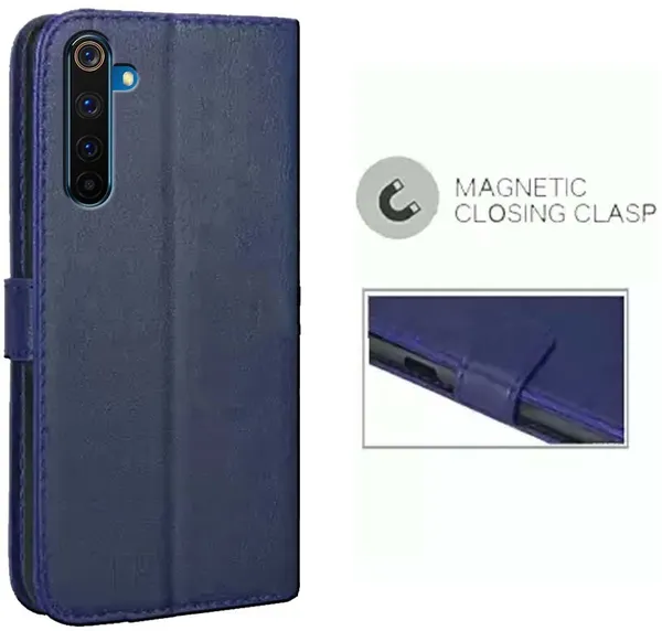 Blue_Artificial_Leather_Realme_6_Flip_Cover