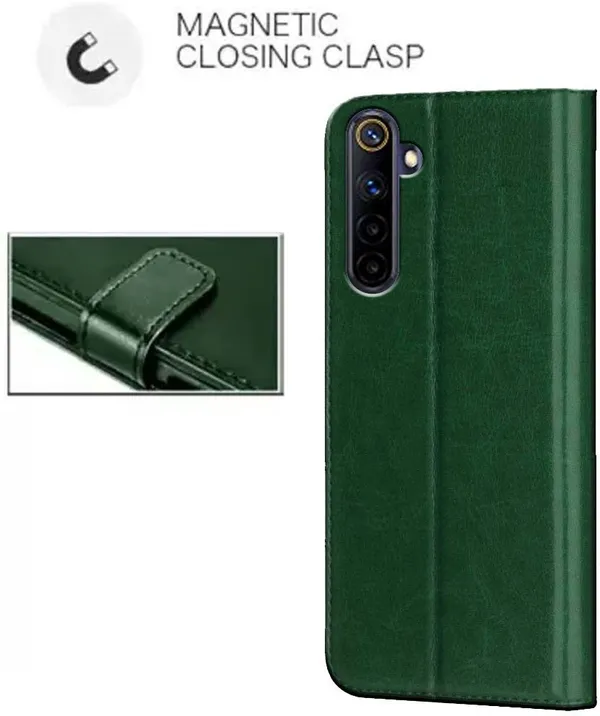 Green_Artificial_Leather_Realme_6_Flip_Cover