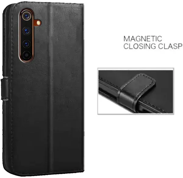 Black_Artificial_Leather_Realme_6_Pro_Flip_Cover