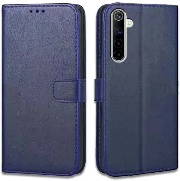 Blue_Artificial_Leather_Realme_6_Pro_Flip_Cover
