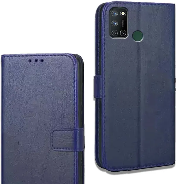 Blue_Leather_Oppo_Realme_7i_Flip_Cover
