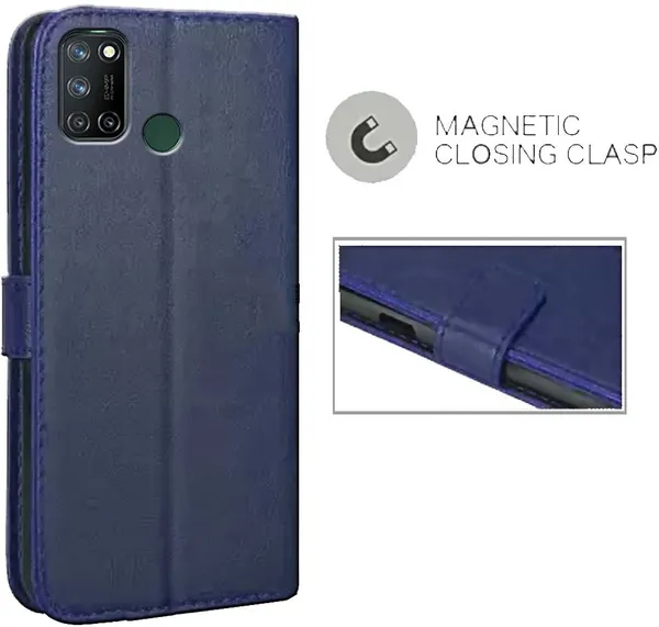 Blue_Leather_Oppo_Realme_7i_Flip_Cover