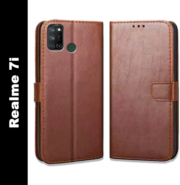 Brown_Leather_Oppo_Realme_7i_Flip_Cover