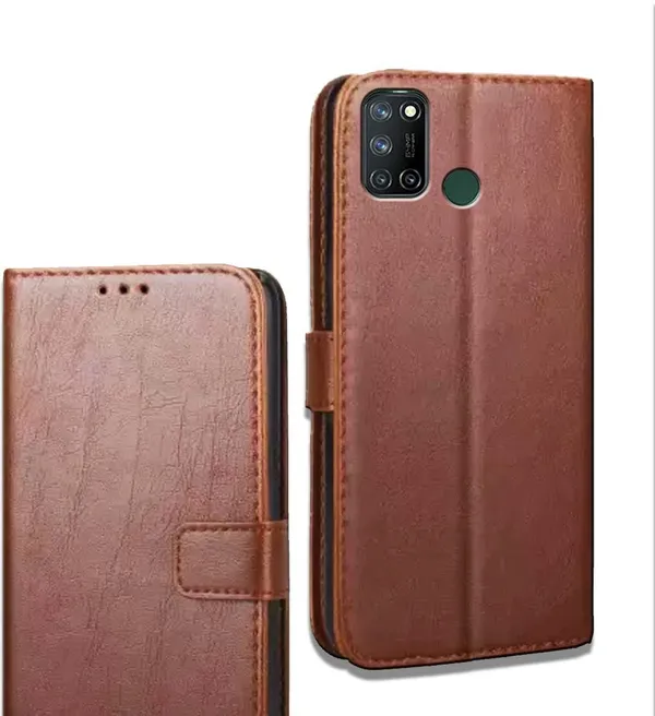 Brown_Leather_Oppo_Realme_7i_Flip_Cover