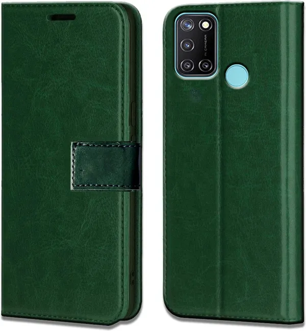 Green_Leather_Realme_C17_Flip_Cover