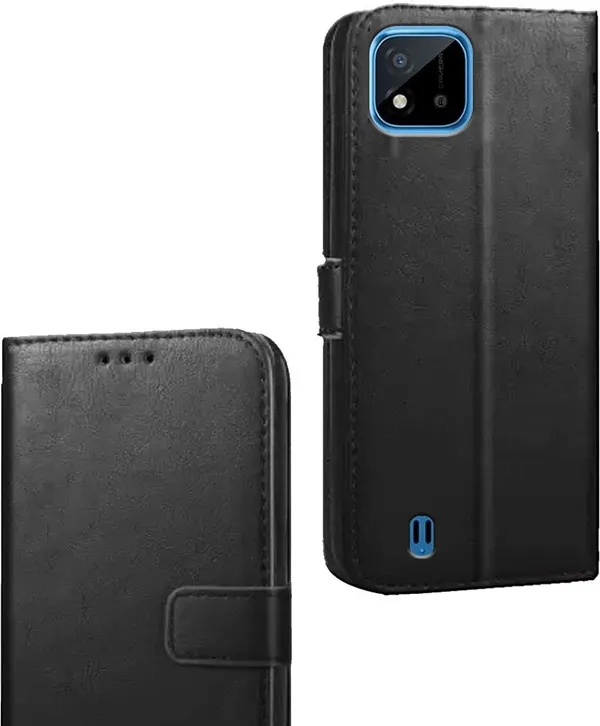 Black_Artificial_Leather_Realme_C20_Flip_Cover
