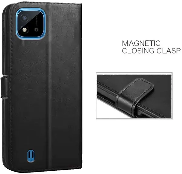 Black_Artificial_Leather_Realme_C20_Flip_Cover