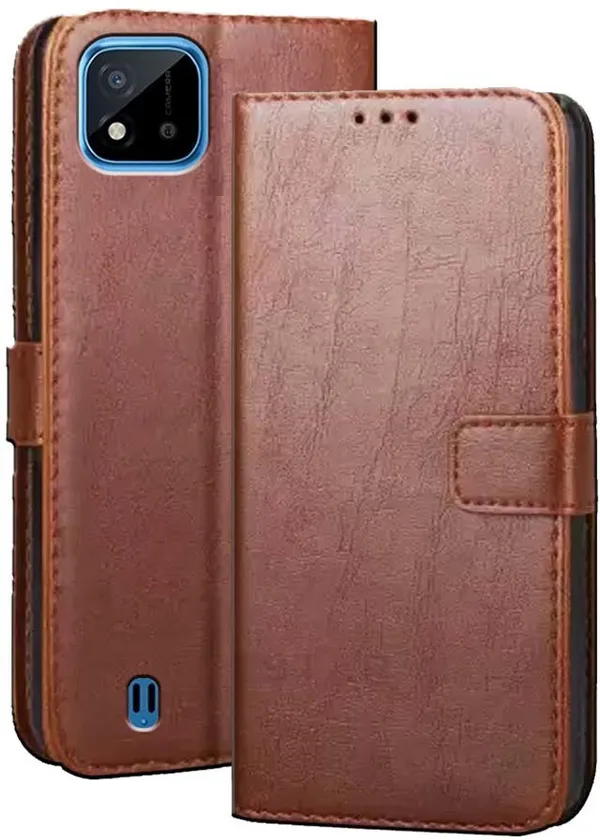 Brown_Artificial_Leather_Realme_C20_Flip_Cover