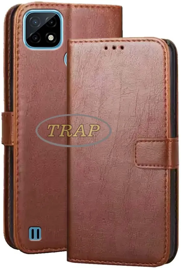 Brown_Artificial_Leather_Realme_C21&Realme_C21Y_Flip_Cover