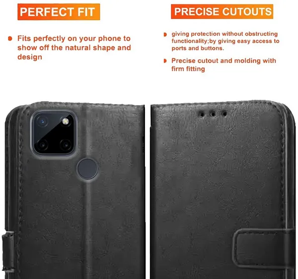 Black_Artificial_Leather_Realme_C21Y_Back_Cover