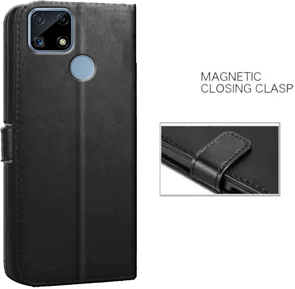 Black_Artificial_Leather_Realme_C25_Flip_Cover