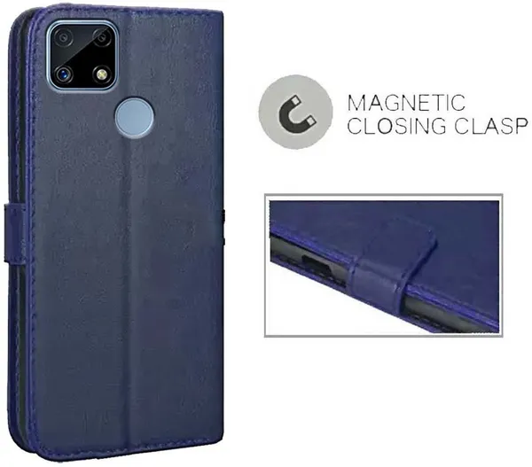 Blue_Artificial_Leather_Realme_C25_Flip_Cover