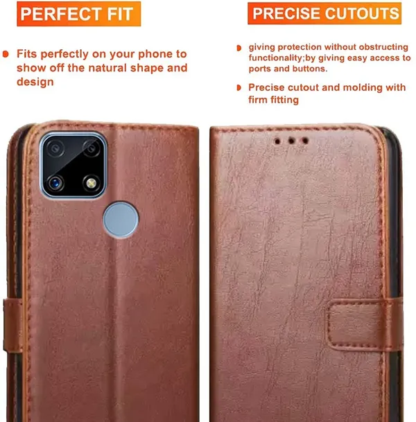 Brown_Artificial_Leather_Realme_C25_Flip_Cover