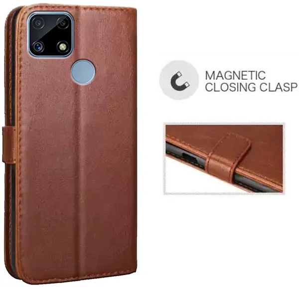 Brown_Artificial_Leather_Realme_C25_Flip_Cover