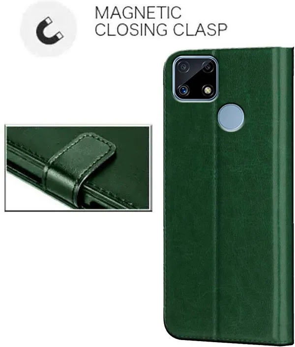 Green_Artificial_Leather_Realme_C25_Flip_Cover