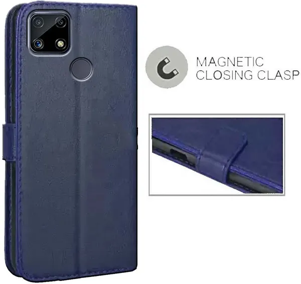 Blue_Artificial_Leather_Realme_C25S_Flip_Cover