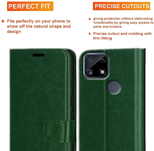 Green_Artificial_Leather_Realme_C25S_Flip_Cover