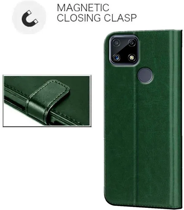 Green_Artificial_Leather_Realme_C25S_Flip_Cover