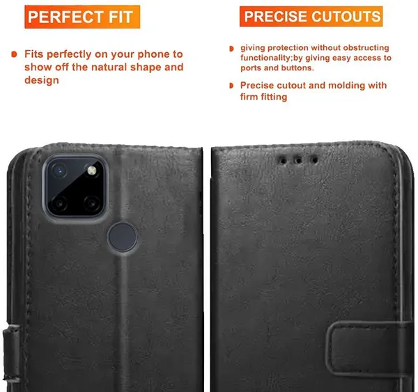 Black_Artificial_Leather_Realme_C25Y_Back_Cover