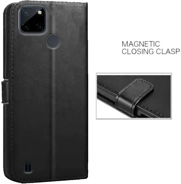 Black_Artificial_Leather_Realme_C25Y_Back_Cover
