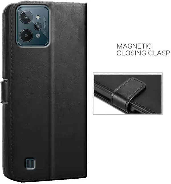 Black_Artificial_Leather_Realme_C31_Back_Cover