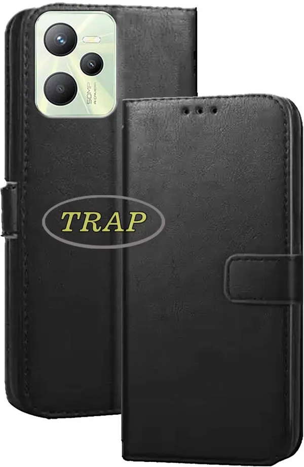 Black_Artificial_Leather_Realme_C35_Back_Cover